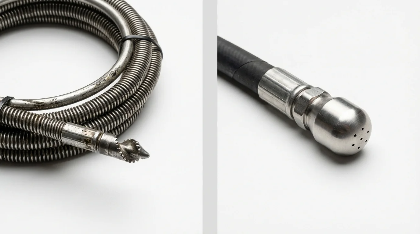 Drain snake cable and hydro jetting nozzle used for drain cleaning in Hana, HI
