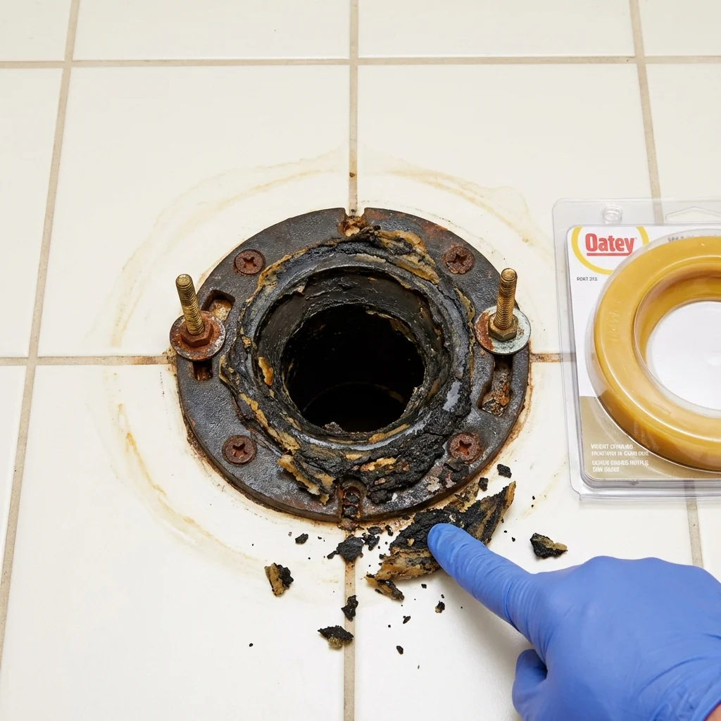 Failed wax ring showing water seepage at the base of a toilet in a Hana, HI home